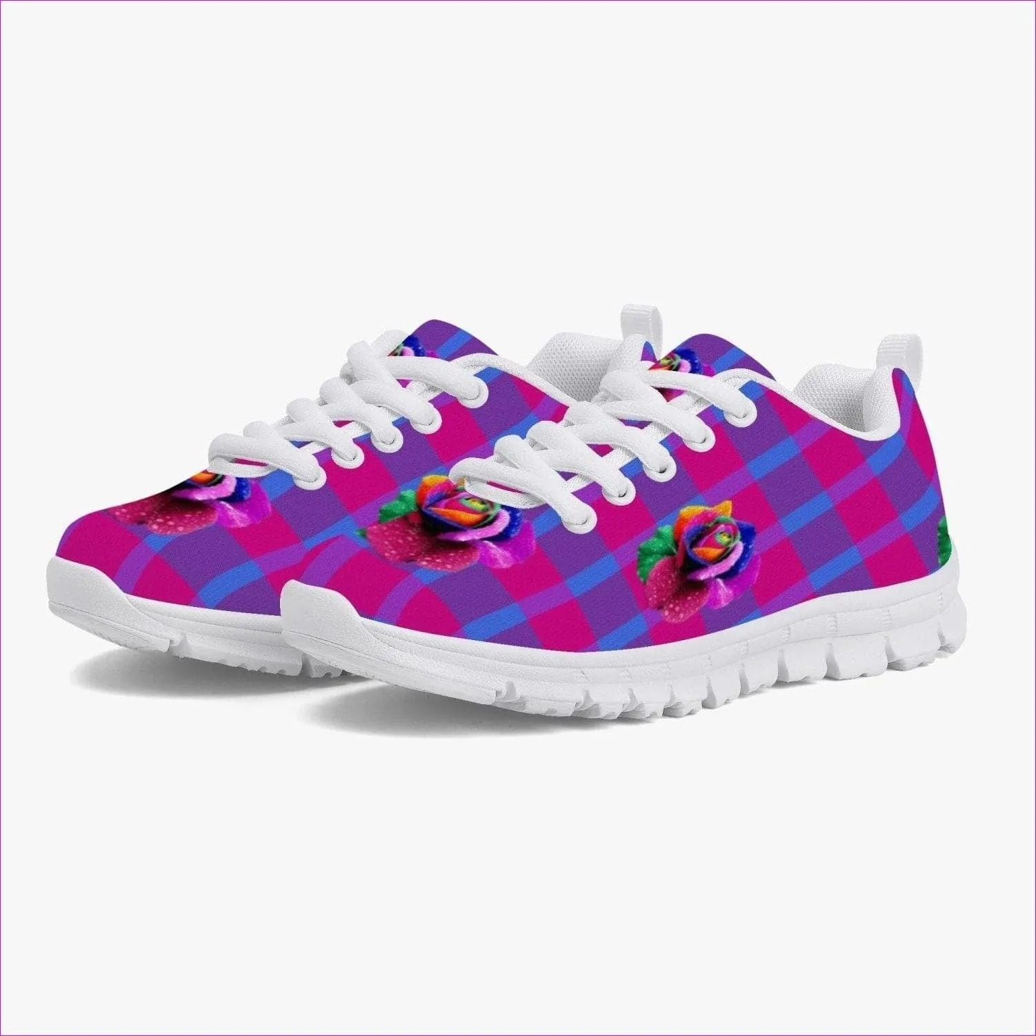 Floral Reign Plaid Kids Lightweight Mesh Sneakers