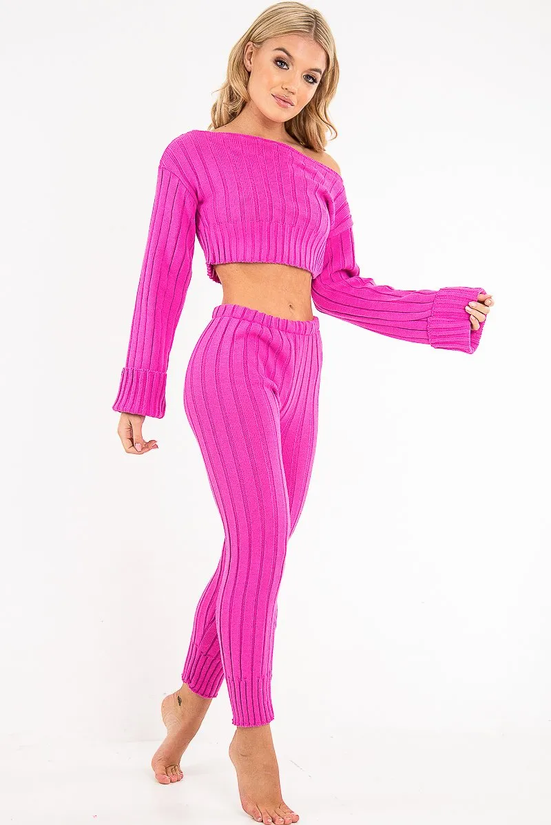 Fuchsia Chunky Knit Loungewear Set - Wynter