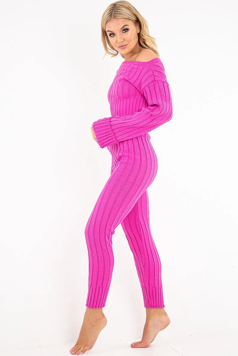 Fuchsia Chunky Knit Loungewear Set - Wynter