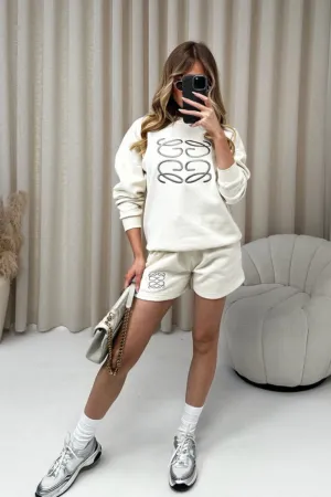 Gege ecru embroidered sweater shorts loungewear