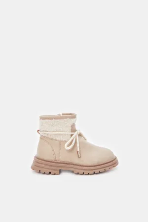 Girls Beige Fur Detail Chukka Boots