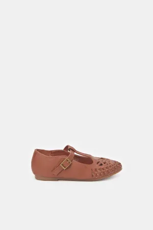 Girls Brown T-Bar Ballerina