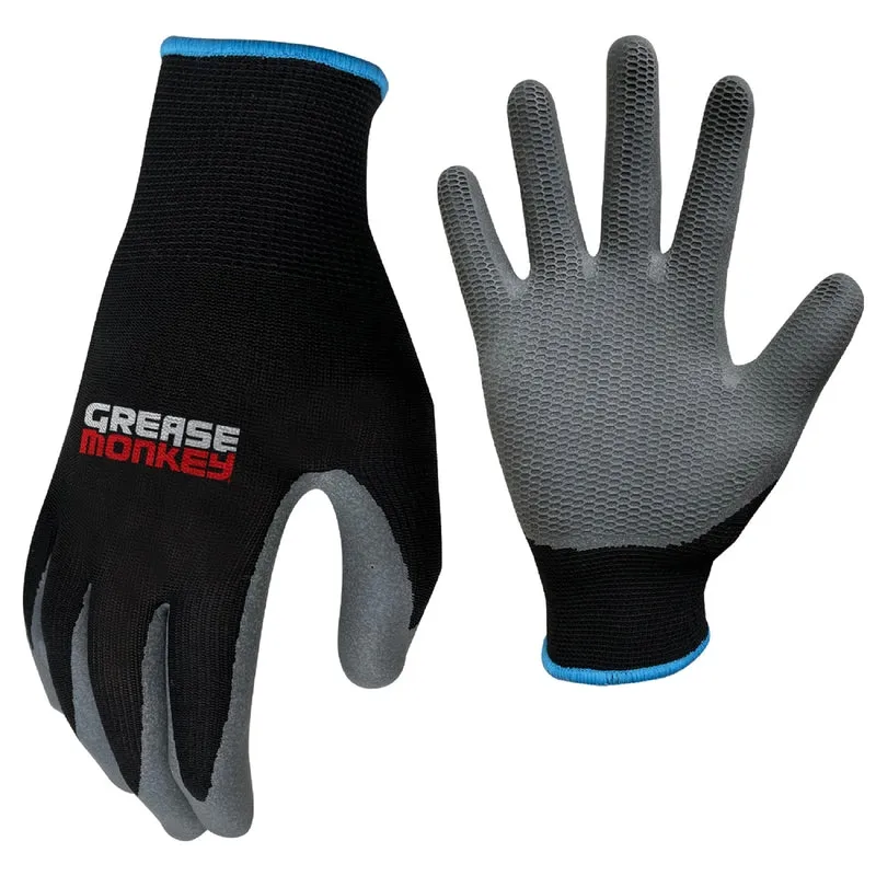 Grease Monkey M Latex Honeycomb Black/Gray Dipped Gloves