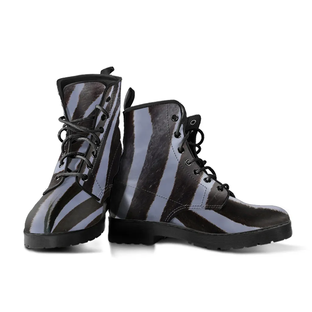 Grey Zebra Leather Boots (Vegan)