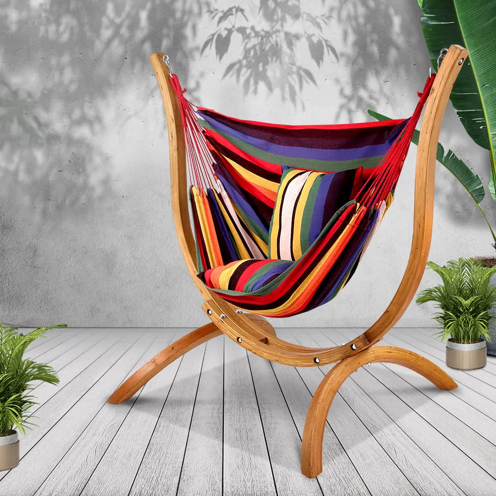 Hammock with Wooden Stand Chair Armchair Garden Patio Decor Colourful