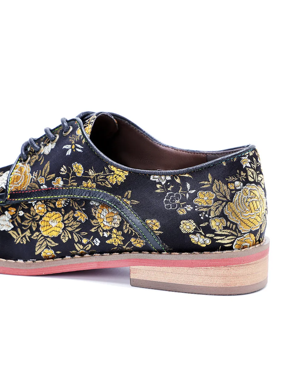 Hand-brushed  Leather Printed Vintage Floral Oxford Shoes