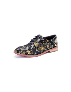 Hand-brushed  Leather Printed Vintage Floral Oxford Shoes