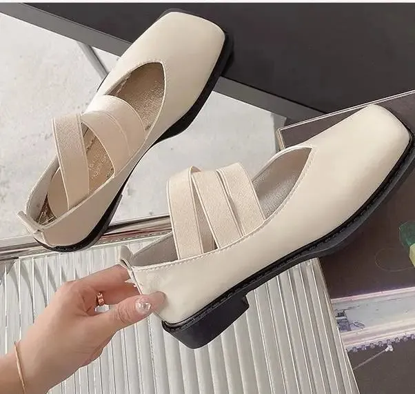 Hnzxzm New Design Mary Jane Shoes Women Elegant Square Toe Flats Summer Outdoor  Elastic Band Sandal Fashion Ladies Shoes