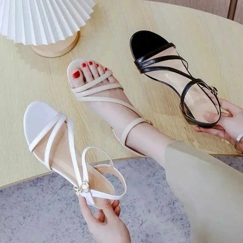 Hnzxzm Outdoor Sandals for Women With Medium Heels Woman Shoes 2024 Trending New Breathable Fashion Korea Or H Chic and Elegant Casual