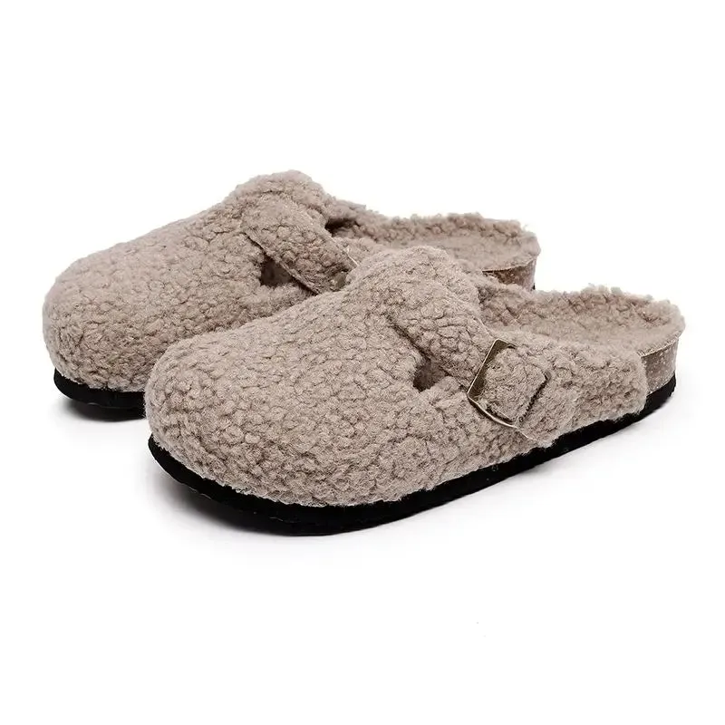 Hnzxzm Woolen Slippers Women Fluffy Slippers Outdoor Closed Toe Cork Sandals Woman Mule Clogs Shoes Garden Clog Outdoor