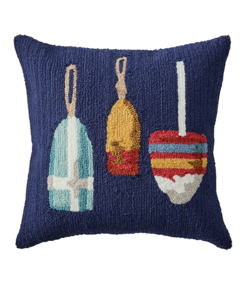 Indoor/Outdoor Hooked Pillow, Buoys