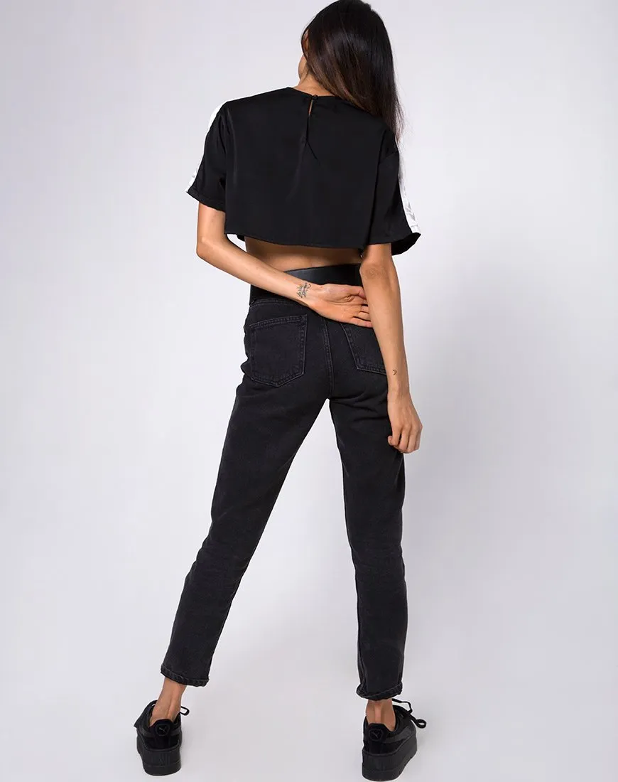 Jiho Crop Top in Black with Ivory Stripe