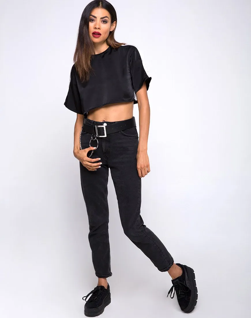 Jiho Crop Top in Black with Ivory Stripe