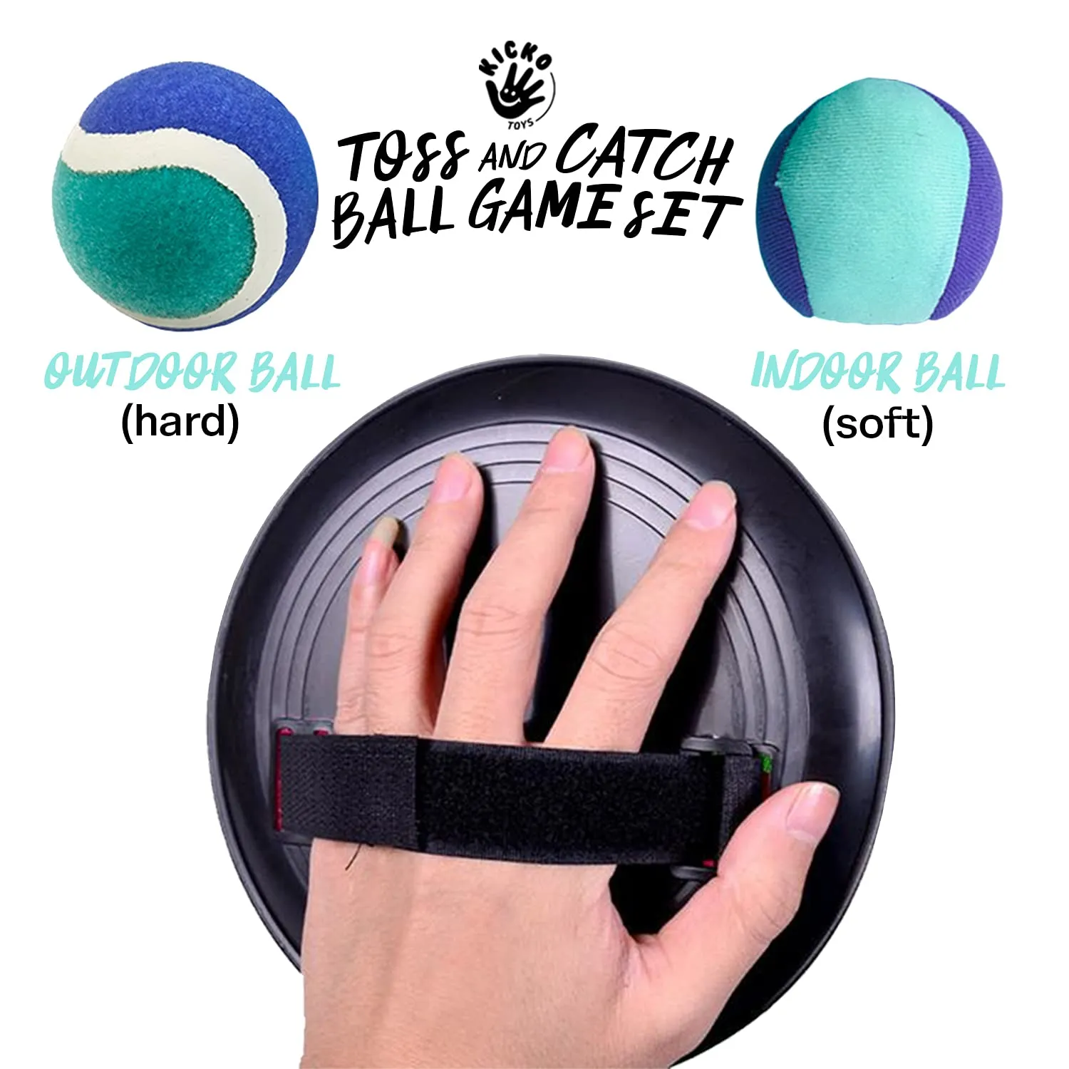 Kicko Toss and Catch Ball Game - 1 Set - Purple and Teal - Paddle Balls with Catcher