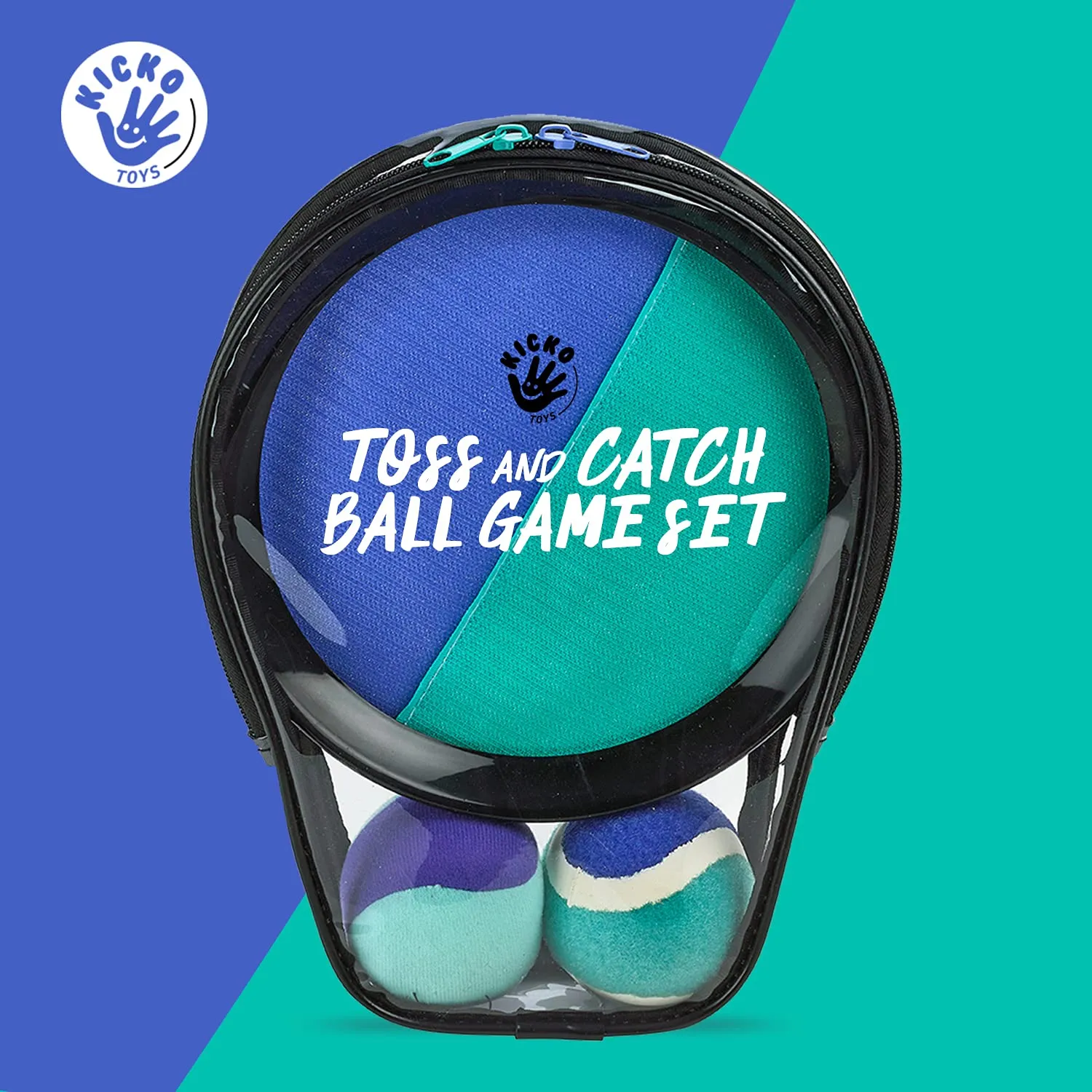 Kicko Toss and Catch Ball Game - 1 Set - Purple and Teal - Paddle Balls with Catcher