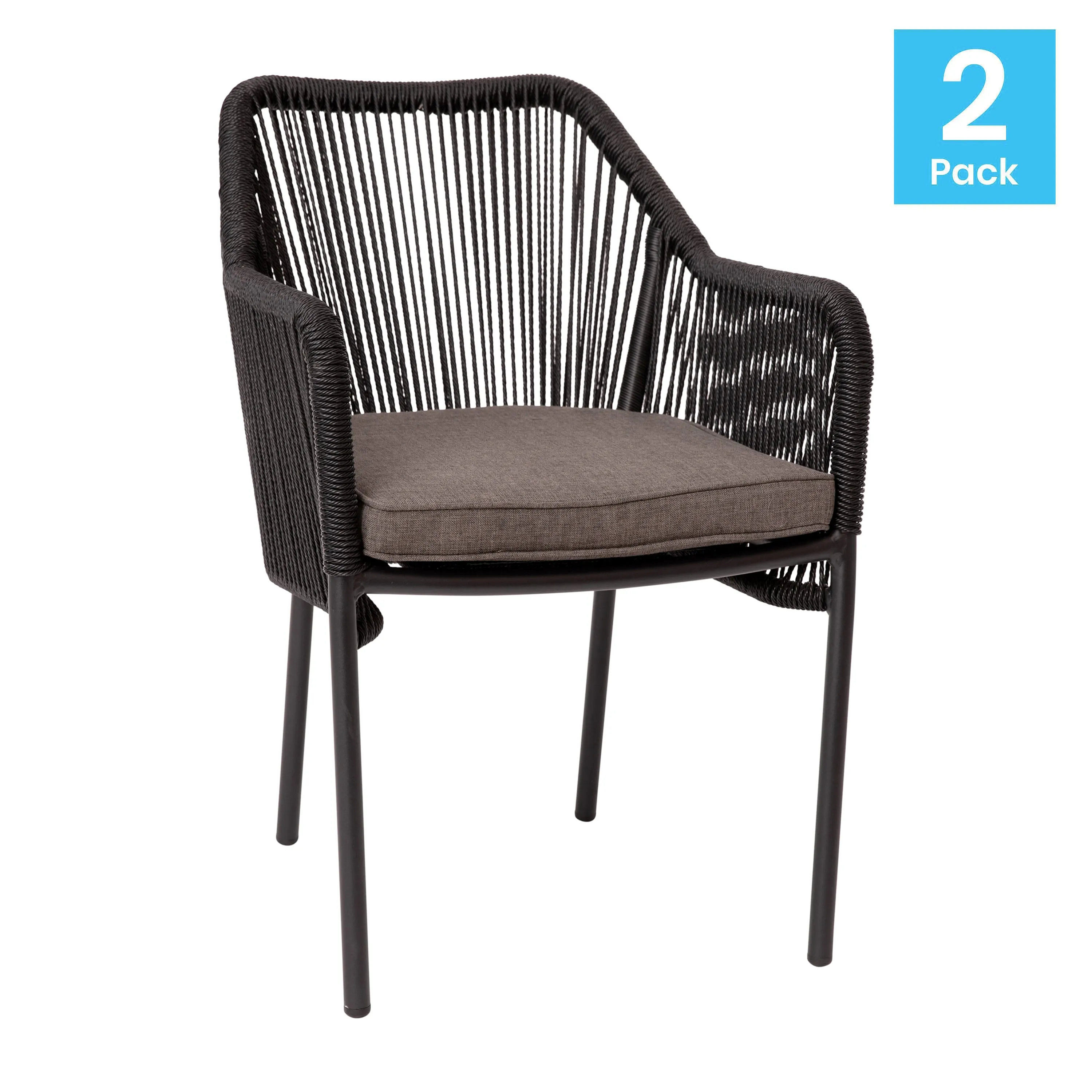 Kyla Set of 2 Aluminum Framed Stackable All-Weather Woven Club Chairs with Rounded Arms & Zippered Seat Cushions