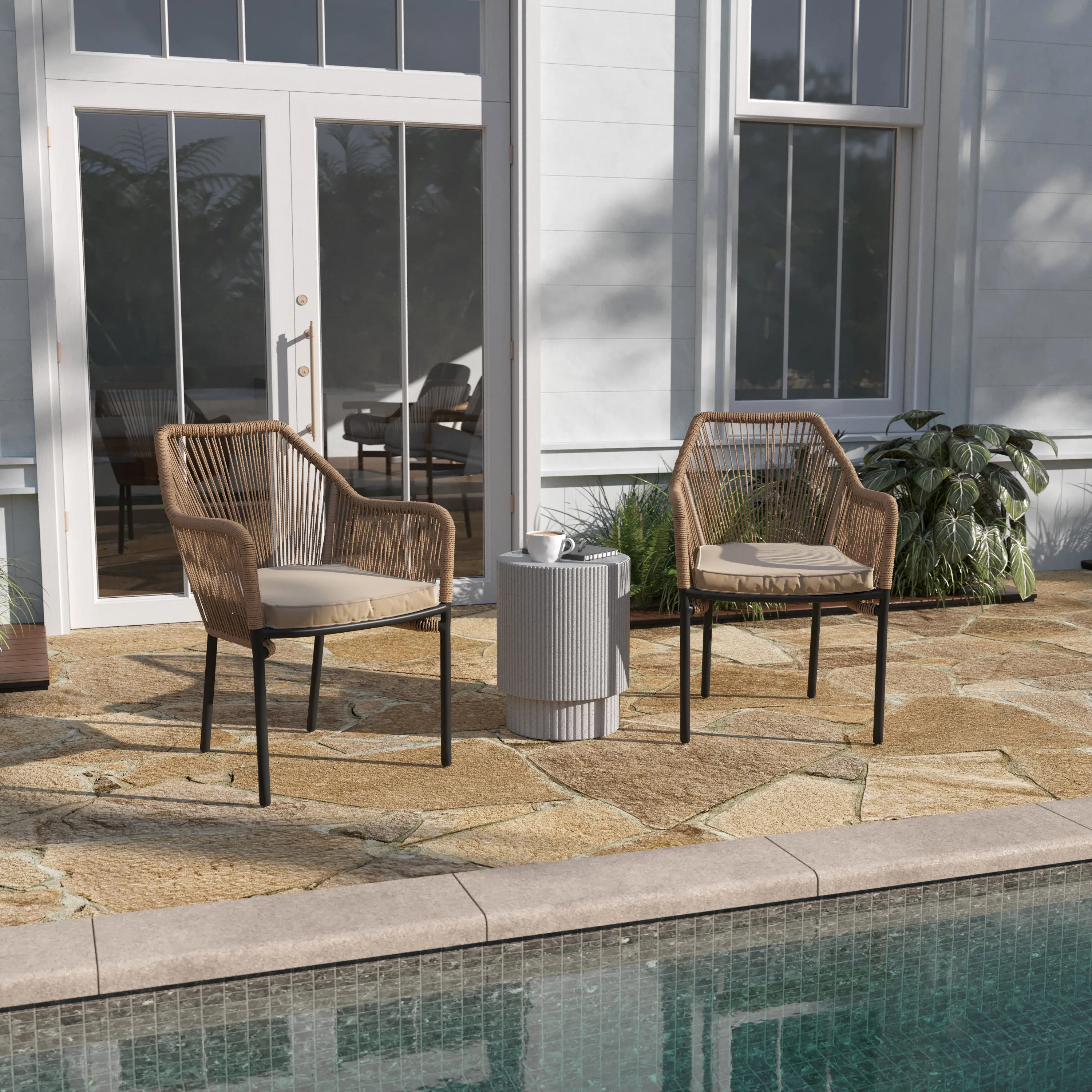 Kyla Set of 2 Aluminum Framed Stackable All-Weather Woven Club Chairs with Rounded Arms & Zippered Seat Cushions