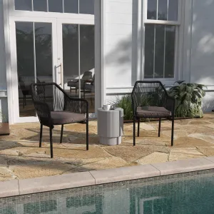 Kyla Set of 2 Aluminum Framed Stackable All-Weather Woven Club Chairs with Rounded Arms & Zippered Seat Cushions