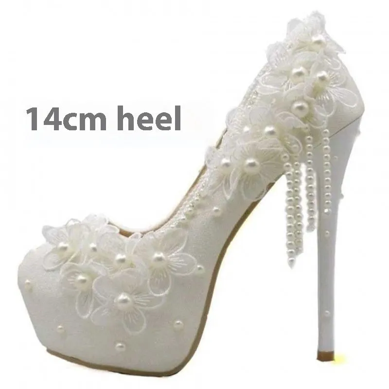 Lace Flower Rhinestone High-heeled Shoes