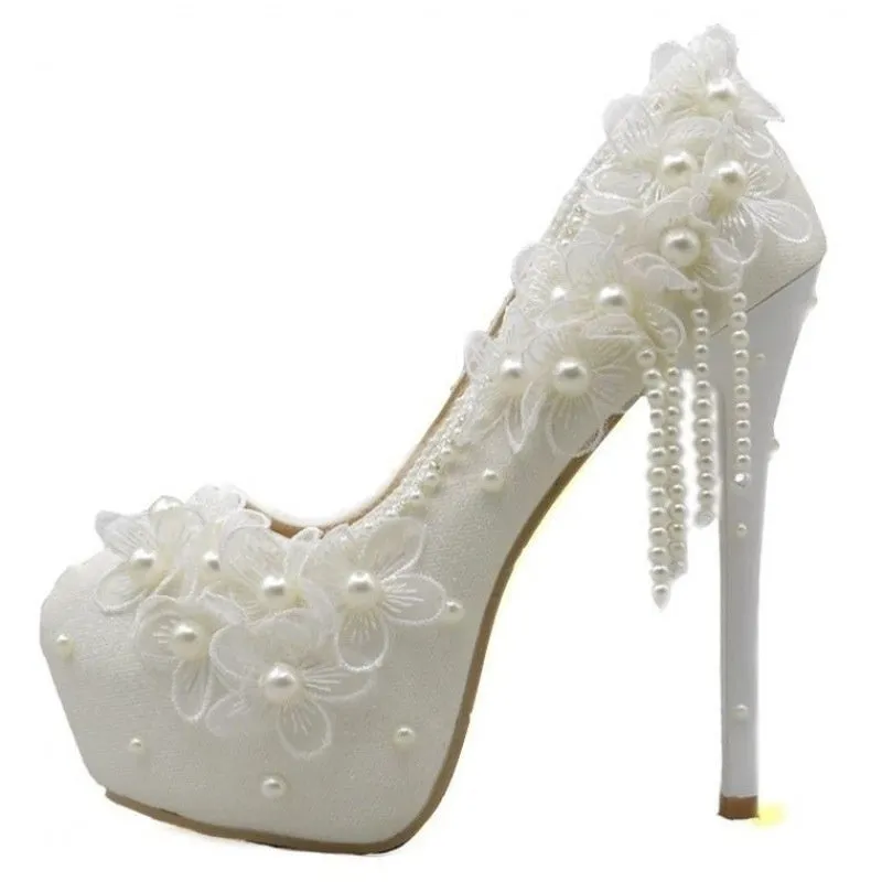 Lace Flower Rhinestone High-heeled Shoes