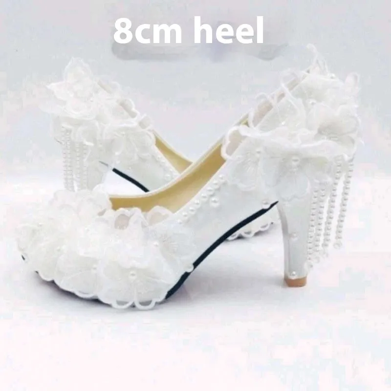 Lace Flower Rhinestone High-heeled Shoes