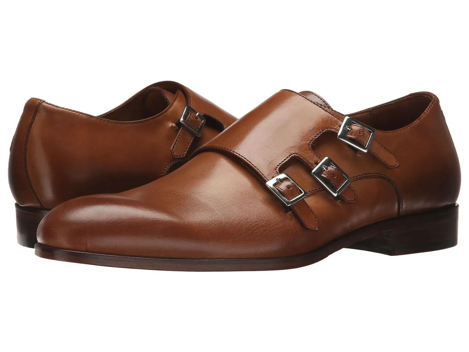 Men's Brown Color Triple Monk leather shoes Men Dress Formal Straps Shoe