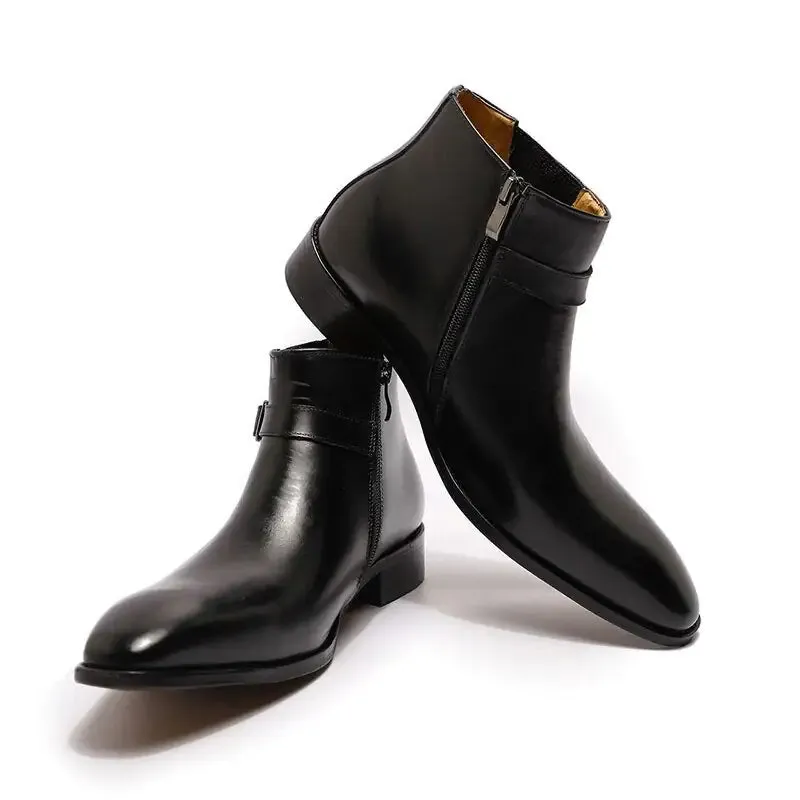 Men's Italian Leather Buckled Dress Boots