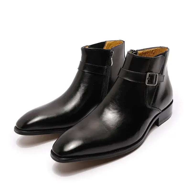 Men's Italian Leather Buckled Dress Boots