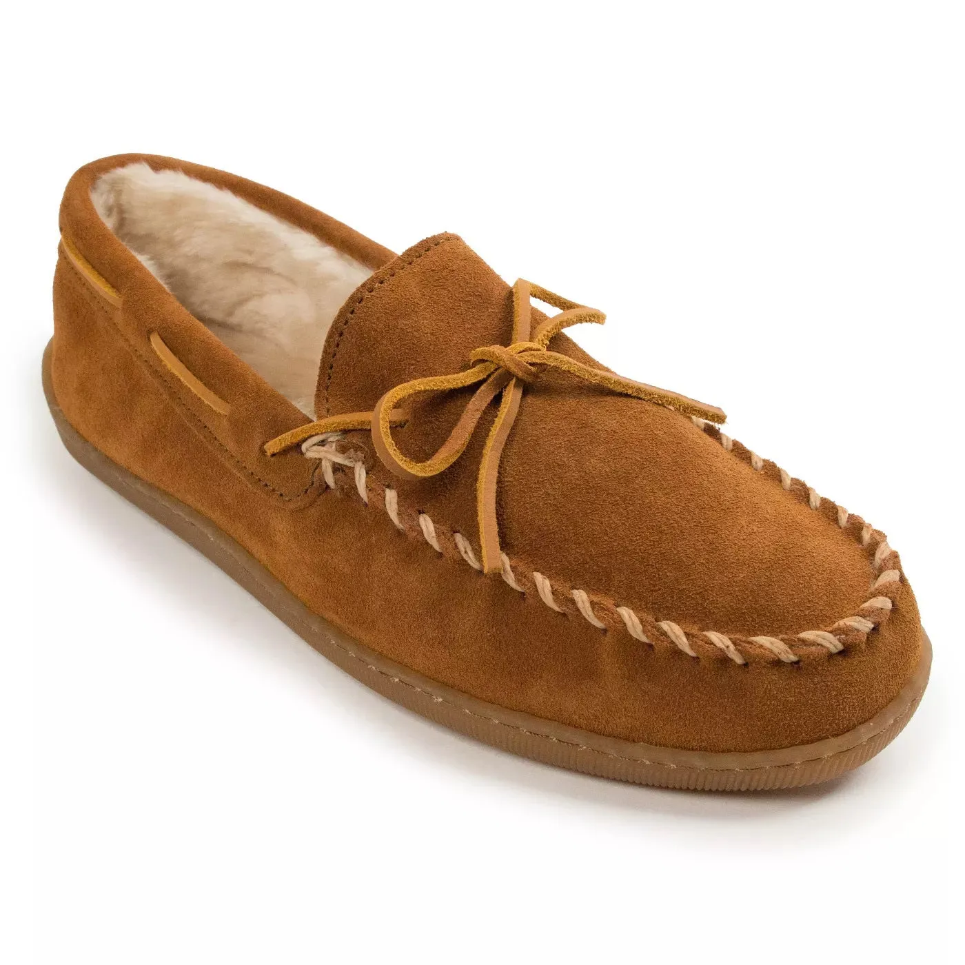 'Minnetonka' Men's Pile Lined Hardsole Moc Slipper - Tan (Wide)