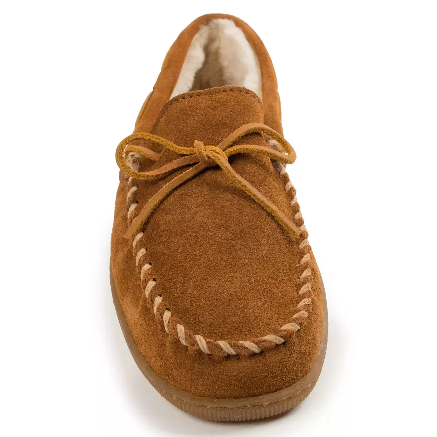 'Minnetonka' Men's Pile Lined Hardsole Moc Slipper - Tan (Wide)