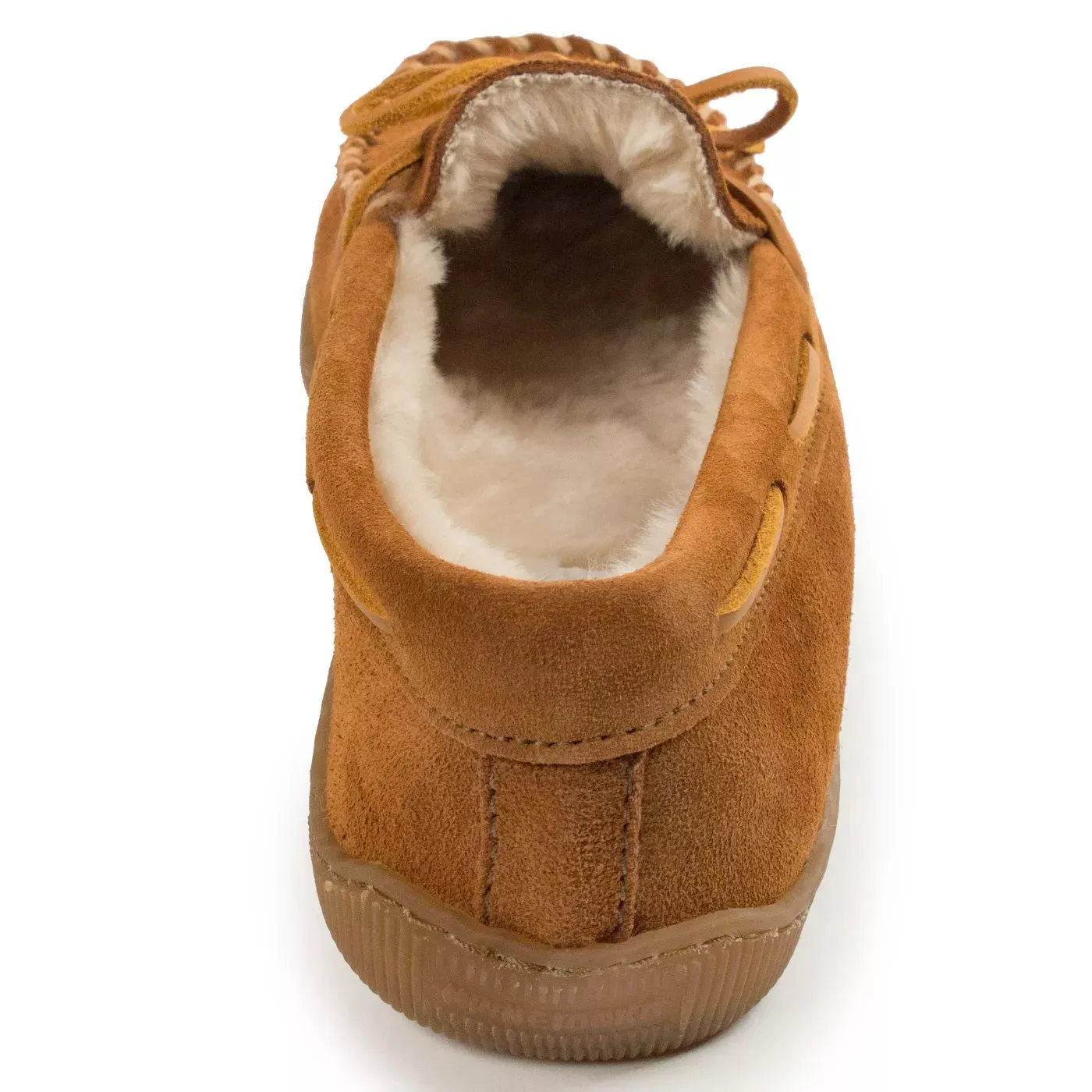 'Minnetonka' Men's Pile Lined Hardsole Moc Slipper - Tan (Wide)