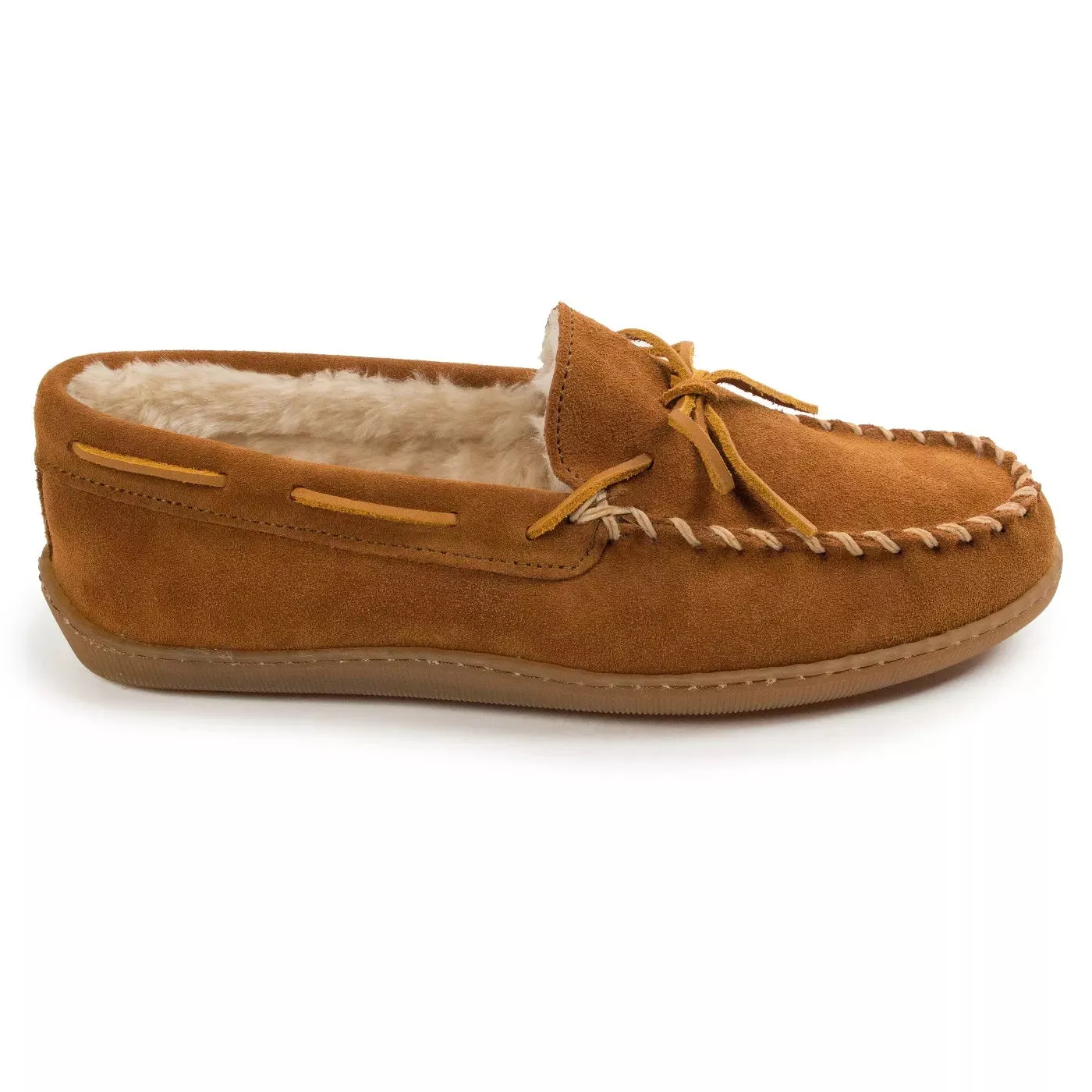 'Minnetonka' Men's Pile Lined Hardsole Moc Slipper - Tan (Wide)