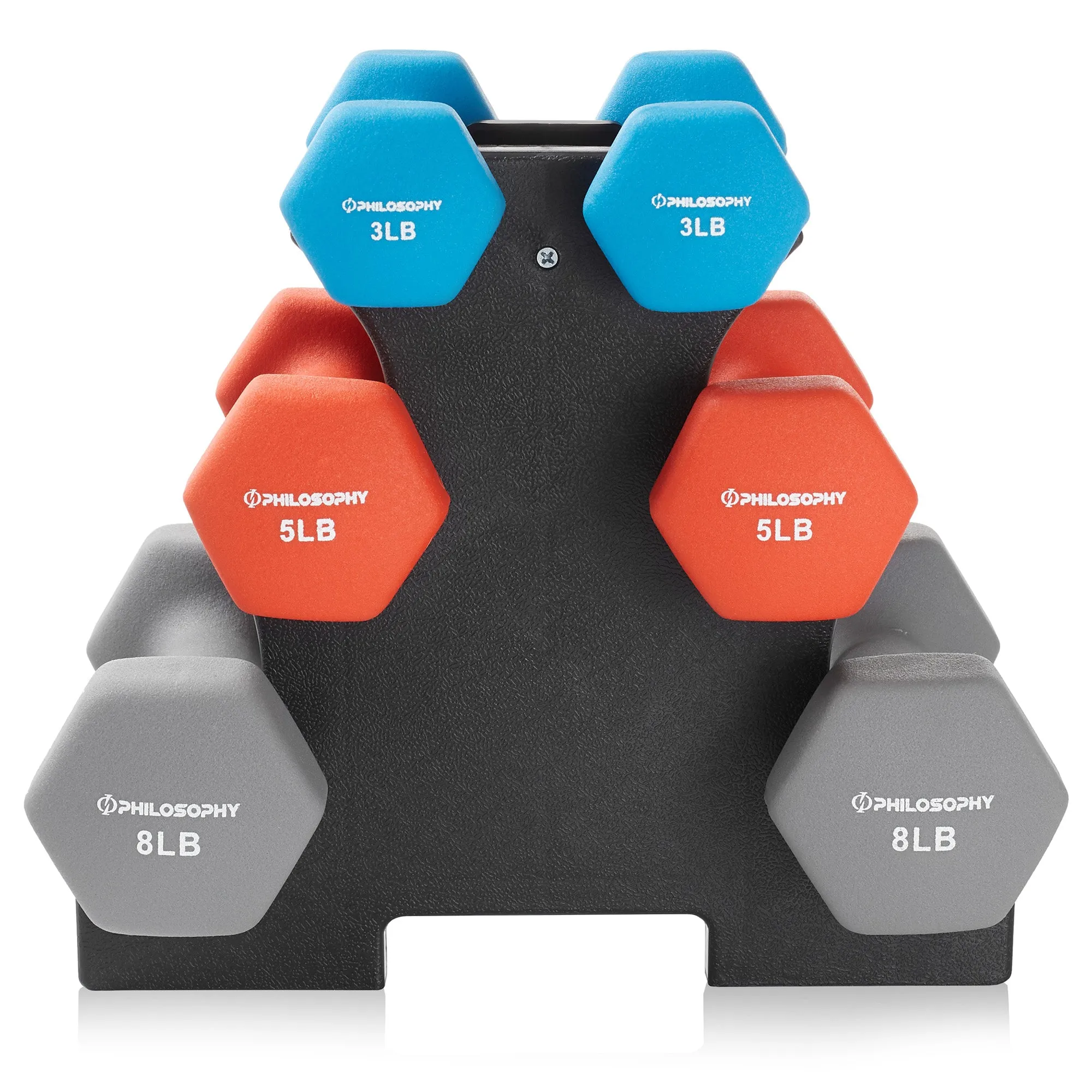 Neoprene Dumbbell Hand Weights, Set of 6 with Stand