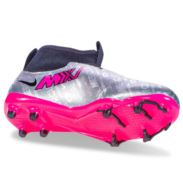 Nike Jr. Zoom Superfly 9 Pro XXV Firm Ground Soccer Cleats (Metallic Silver/Hyper Pink)