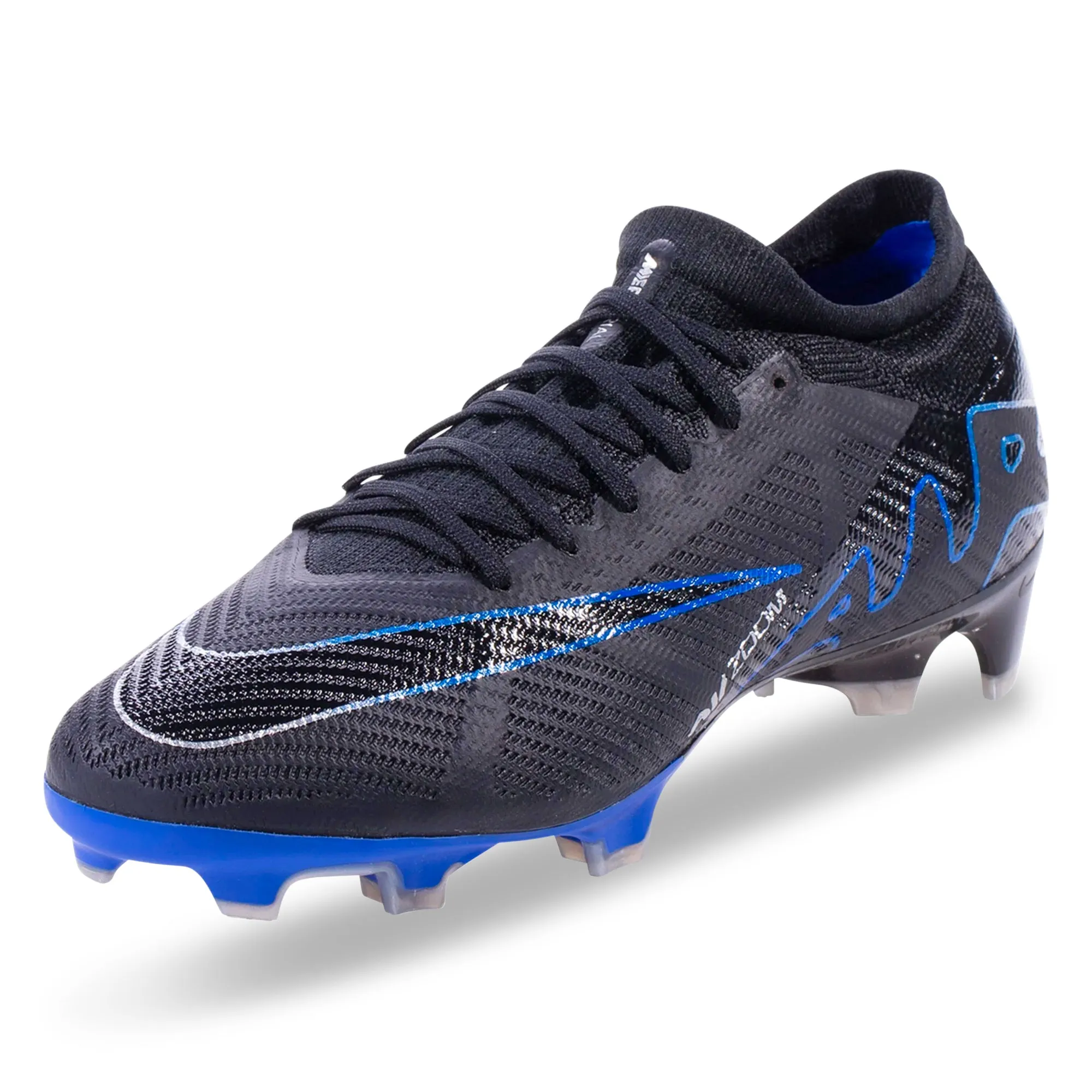 Nike Zoom Vapor 15 Pro Firm Ground Soccer Cleats (Black/Chrome-Hyper Royal)