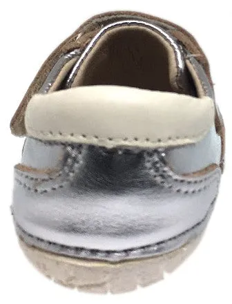 Old Soles Girl's and Boy's 4011 Sporty Pave Silver Leather Elastic Laces Hook and Loop Walker Baby Shoe Sneaker