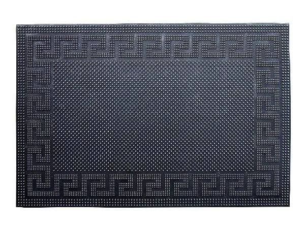 OnlyMat Lightweight Black Rubber Pin Mat with Designer Pattern Border - Indoor / Outdoor, Waterproof