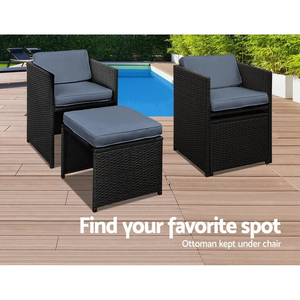 Outdoor Dining Set 11 Piece Wicker Table Chairs Setting Black