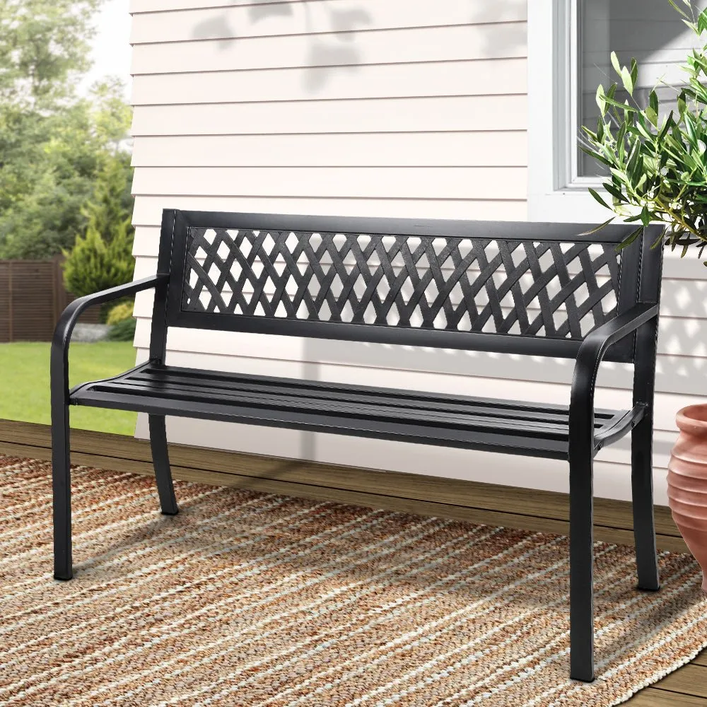 Outdoor Garden Bench Seat Steel Outdoor Furniture 2 Seater Park Black