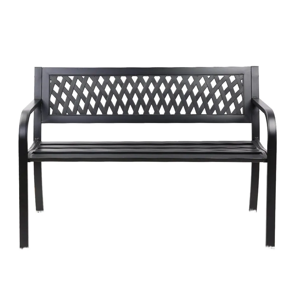 Outdoor Garden Bench Seat Steel Outdoor Furniture 2 Seater Park Black