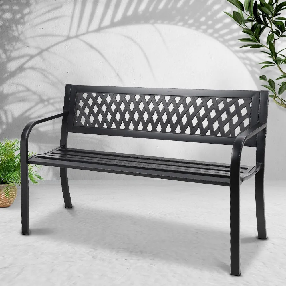 Outdoor Garden Bench Seat Steel Outdoor Furniture 2 Seater Park Black