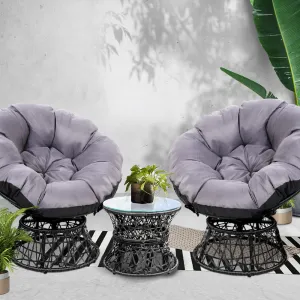 Outdoor Lounge Setting Papasan Chairs Table Patio Furniture Wicker Black