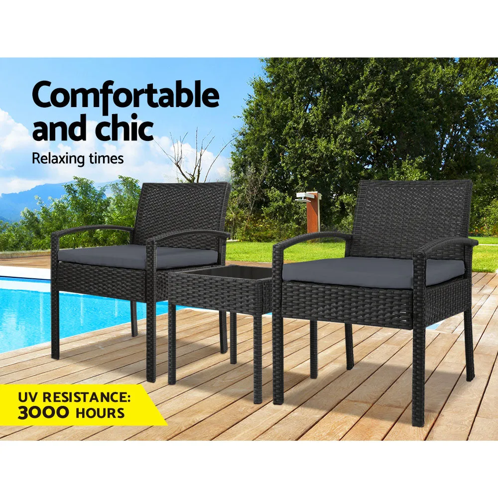 Outdoor PE Wicker Outdoor Setting Furniture Set Chairs Side Table Patio - Black