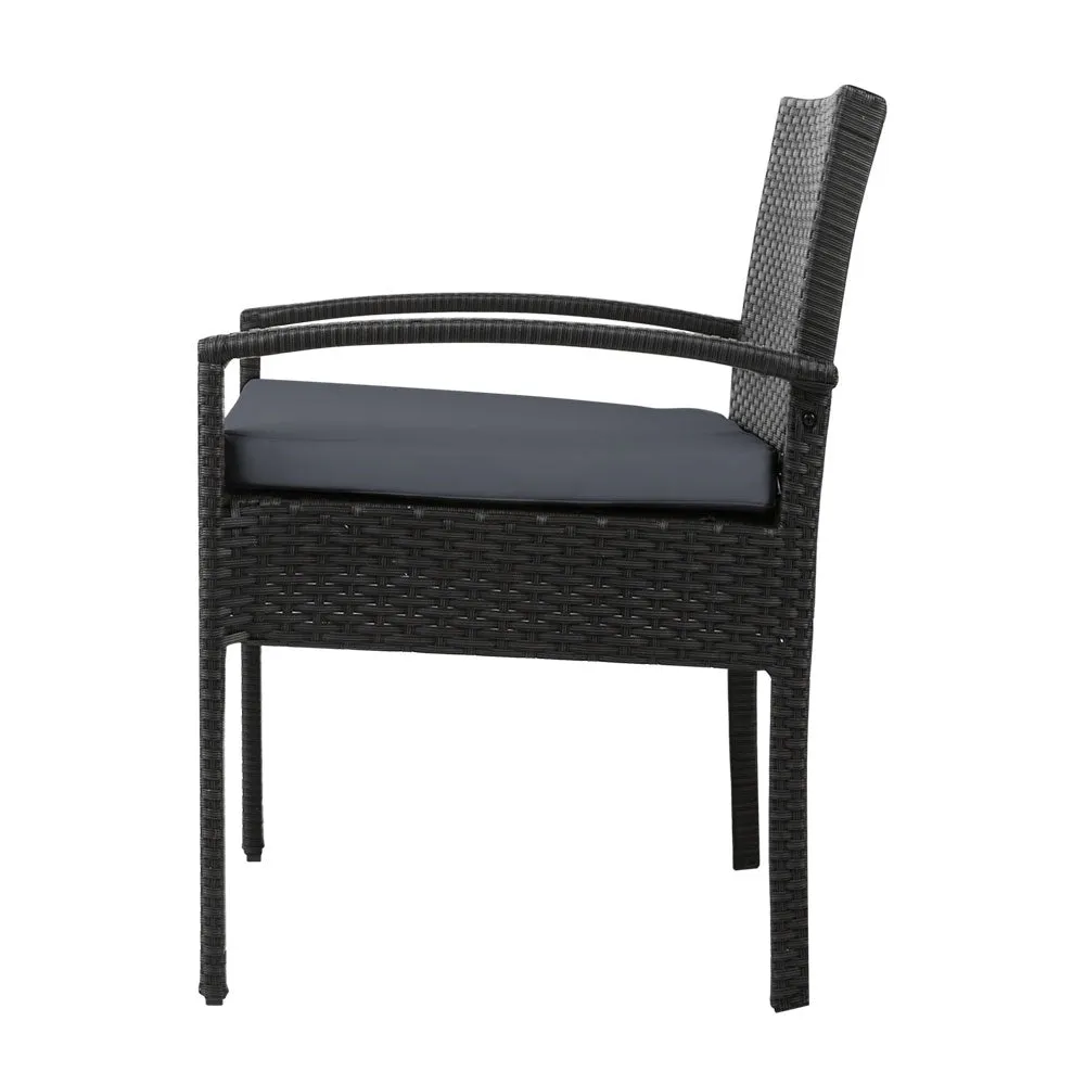 Outdoor PE Wicker Outdoor Setting Furniture Set Chairs Side Table Patio - Black