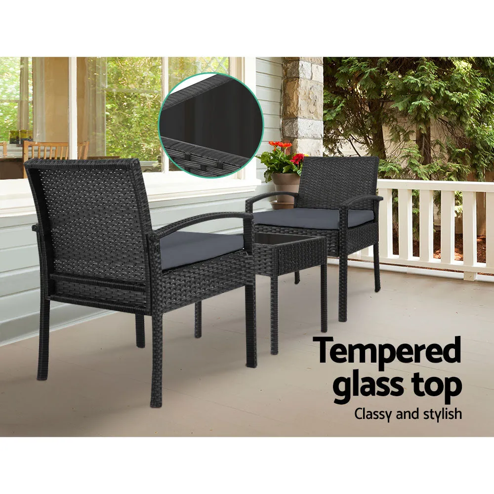 Outdoor PE Wicker Outdoor Setting Furniture Set Chairs Side Table Patio - Black