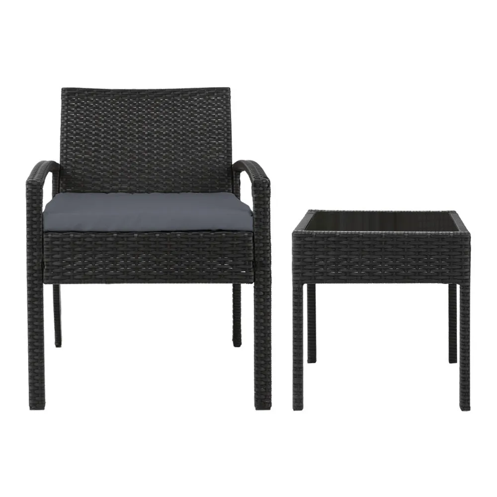 Outdoor PE Wicker Outdoor Setting Furniture Set Chairs Side Table Patio - Black