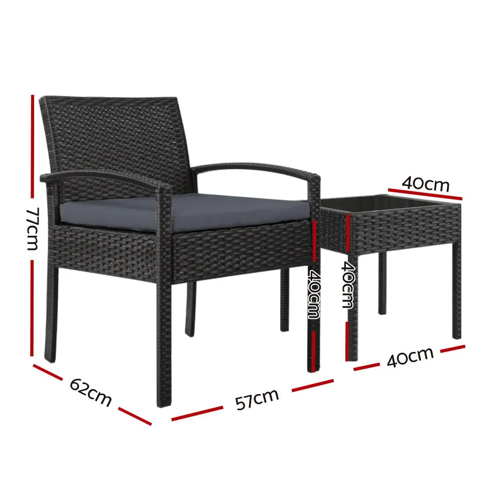 Outdoor PE Wicker Outdoor Setting Furniture Set Chairs Side Table Patio - Black