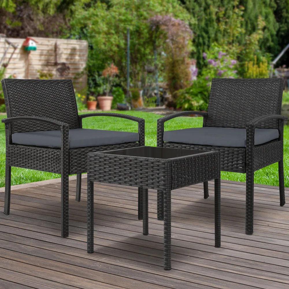 Outdoor PE Wicker Outdoor Setting Furniture Set Chairs Side Table Patio - Black