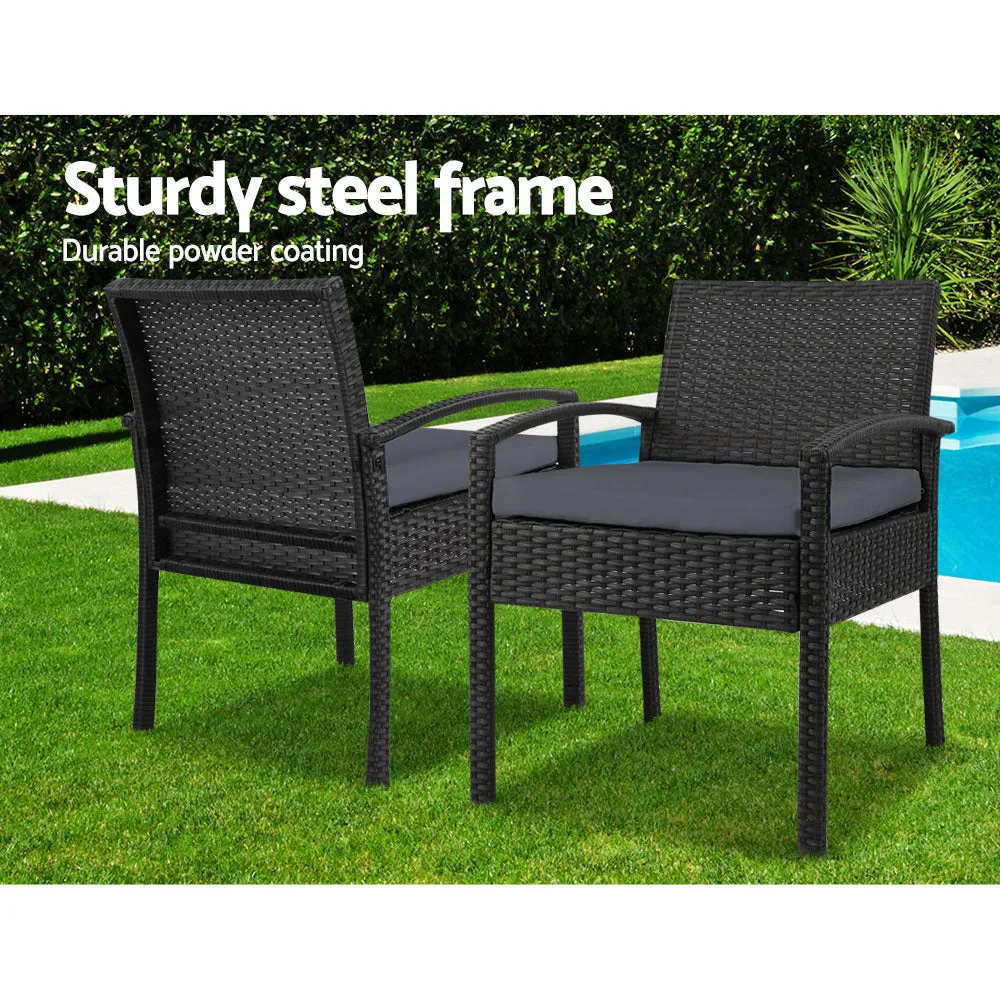 Outdoor PE Wicker Outdoor Setting Furniture Set Chairs Side Table Patio - Black