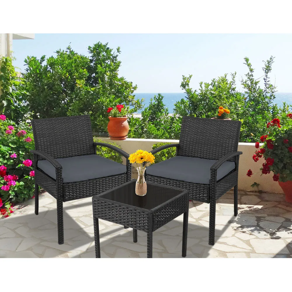 Outdoor PE Wicker Outdoor Setting Furniture Set Chairs Side Table Patio - Black